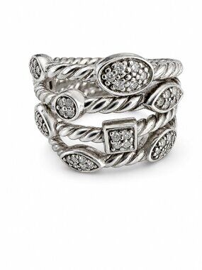 David Yurman Confetti Sterling Silver Diamond Ring Size 6